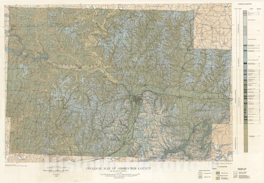 Map : Geology of Coshocton County, 1954 Cartography Wall Art :