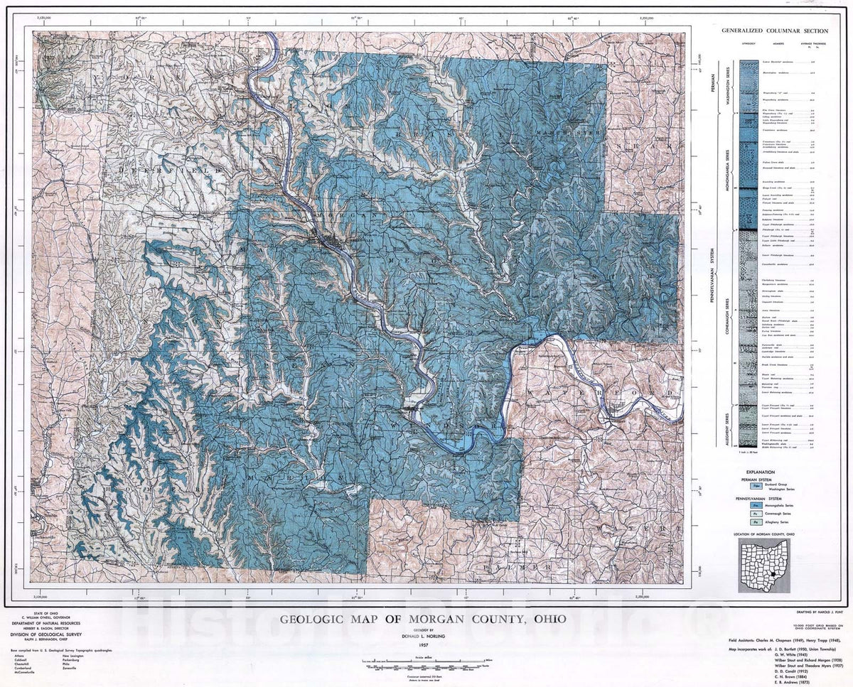 Map : Geology and mineral resources of Morgan County, 1958 Cartography Wall Art :