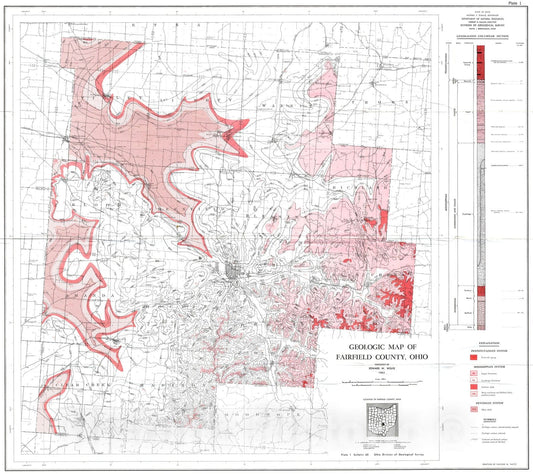 Map : Geology of Fairfield County, 1962 Cartography Wall Art :