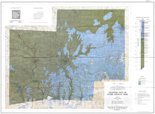 Map : Geology of Stark County, 1963 Cartography Wall Art :
