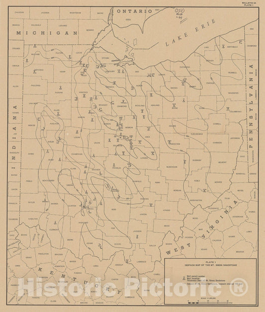 Map : Stratigraphy of the Cambrian and Lower Ordovician rocks in Ohio, 1973 Cartography Wall Art :