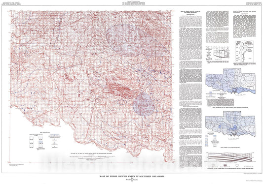 Map : Base of fresh ground water in southern Oklahoma, 1966 Cartography Wall Art :