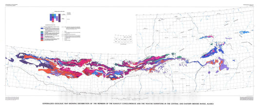 Map : Geology of the Upper Devonian and Lower Mississippian(?) Kanayut Conglomerate in the central and eastern Brooks Range [Chapter 14], 1988 Cartography Wall Art :