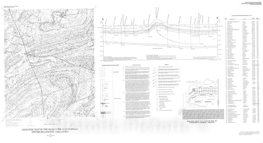 Map : Geologic map of the McAlester quadrangle, Pittsburg County, Oklahoma, 1997 Cartography Wall Art :
