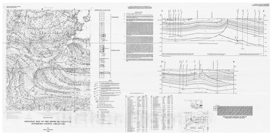 Map : Geologic map of the Krebs quadrangle, Pittsburg County, Oklahoma, 1996 Cartography Wall Art :
