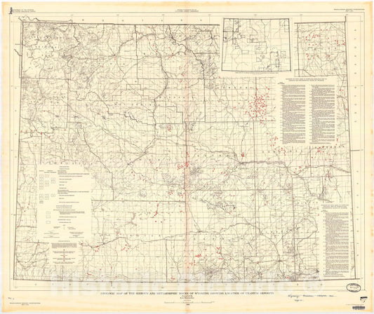 Map : Geologic map of the igneous and metamorphic rocks of Wyoming showing location of uranium deposits, 1960 Cartography Wall Art :
