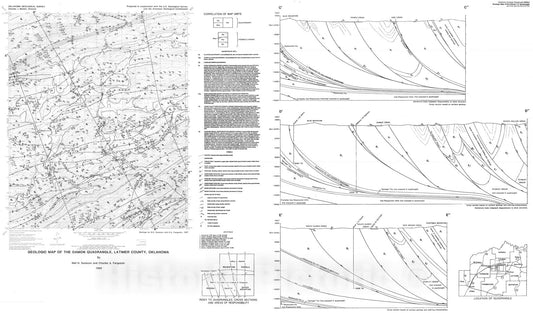 Map : Geologic map of the Damon quadrangle, Latimer County, Oklahoma, 1989 Cartography Wall Art :