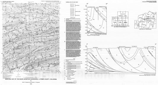 Map : Geologic map of the Baker Mountain quadrangle, Latimer County, Oklahoma, 1989 Cartography Wall Art :