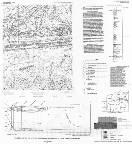 Map : Geologic map of the Le Flore quadrangle, Latimer and Le Flore Counties, Oklahoma, 1991 Cartography Wall Art :
