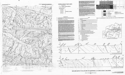 Map : Geologic map of the Le Flore SE quadrangle, Le Flore County, Oklahoma, 1991 Cartography Wall Art :