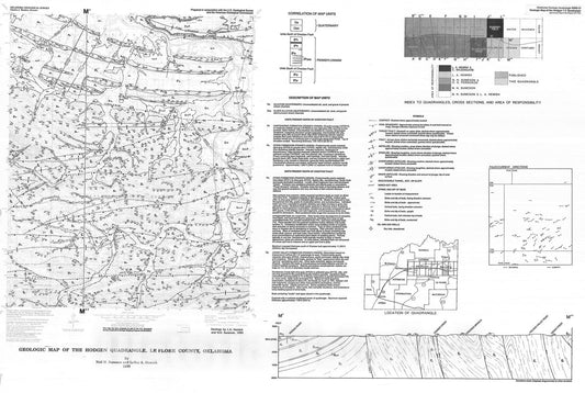 Map : Geologic map of the Hodgen quadrangle, Le Flore County, Oklahoma, 1993 Cartography Wall Art :