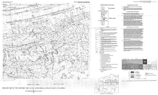 Map : Geologic map of the Hontubby and Loving quadrangles, Le Flore County, Oklahoma [2 sheets], 1993 Cartography Wall Art :