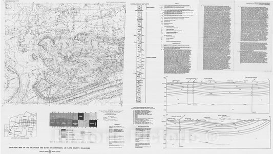 Map : Geologic map of the Heavener and Bates quadrangles, Le Flore County, Oklahoma, 1994 Cartography Wall Art :