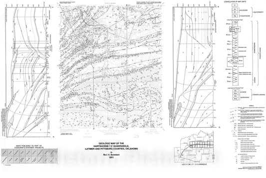 Map : Geologic map of the Hartshorne 7.5' quadrangle, Latimer and Pittsburg Counties, Oklahoma [2 sheets], 1995 Cartography Wall Art :