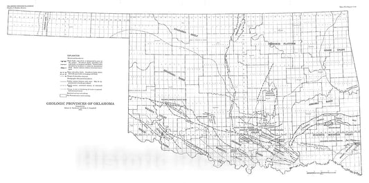 Map : Geologic provinces of Oklahoma, 1995 Cartography Wall Art :
