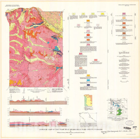 Map : Geologic map of the Pilot Peak quadrangle, Park County, Wyoming, 1973 Cartography Wall Art :