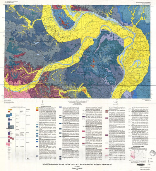 Map : Bedrock geologic map of the St. Louis 30' X 60' quadrangle, Missouri and Illinois, 1997 Cartography Wall Art :