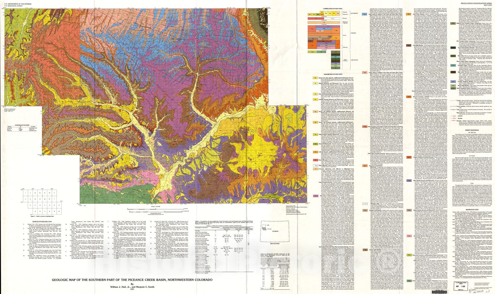 Map : Geologic map of the southern part of the Piceance Creek Basin, northwestern Colorado, 1997 Cartography Wall Art :