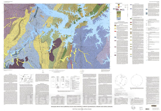 Map : Geologic map of the Clarksville South and Tungsten 7.5-minute quadrangles, Virginia and North Carolina, 1996 Cartography Wall Art :