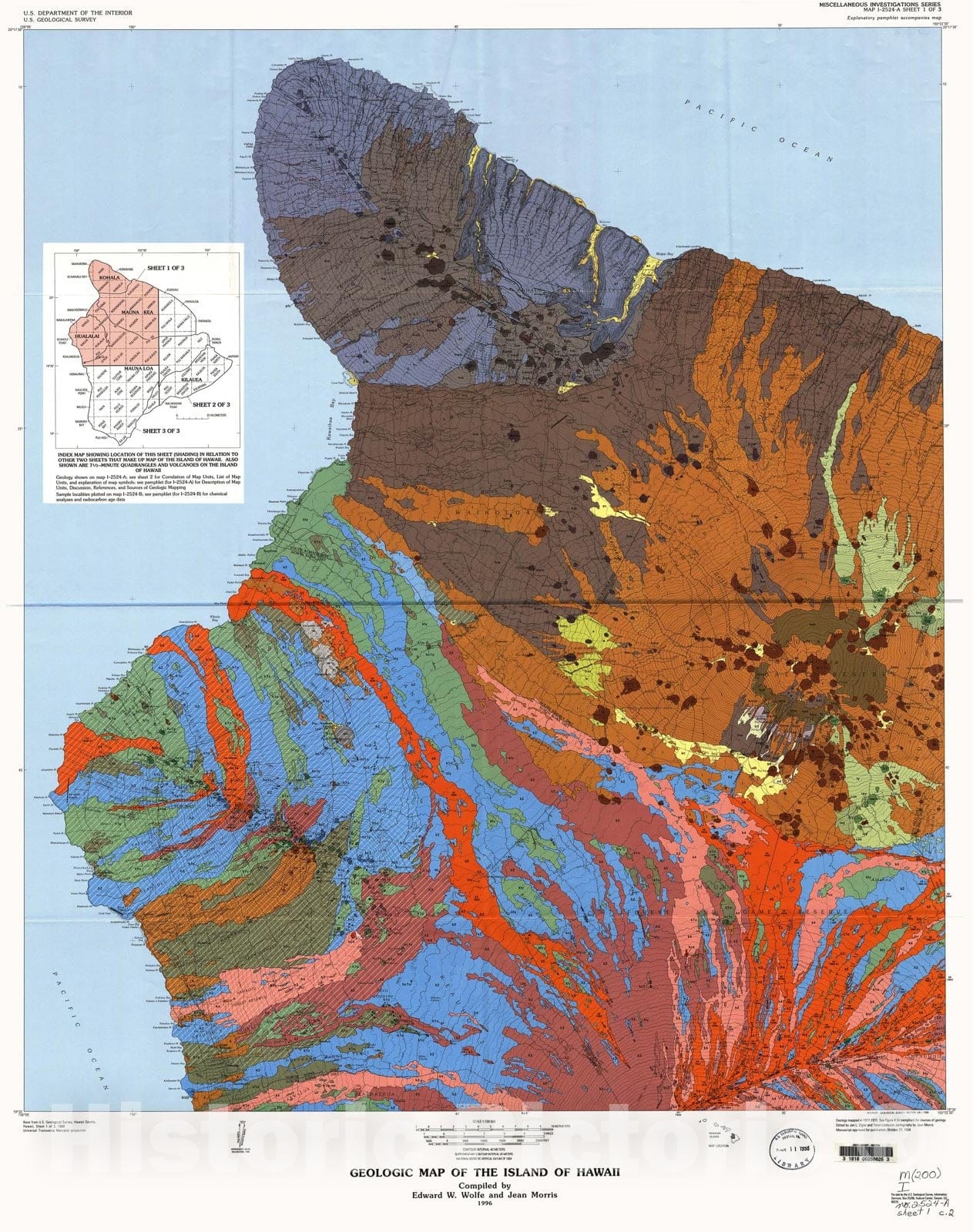 Map : Geologic map of the Island of Hawaii, 1996 Cartography Wall Art :