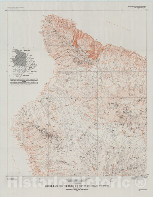 Map : Sample data for the geologic map of the Island of Hawaii, 1996 Cartography Wall Art :