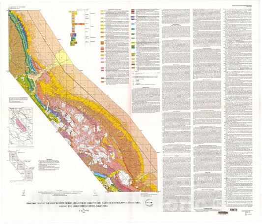 Map : Geologic map of the west border of the San Joaquin Valley in the Panoche Creek - Cantua Creek area, Fresno and San Benito Counties, California, 1996 Cartography Wall Art :