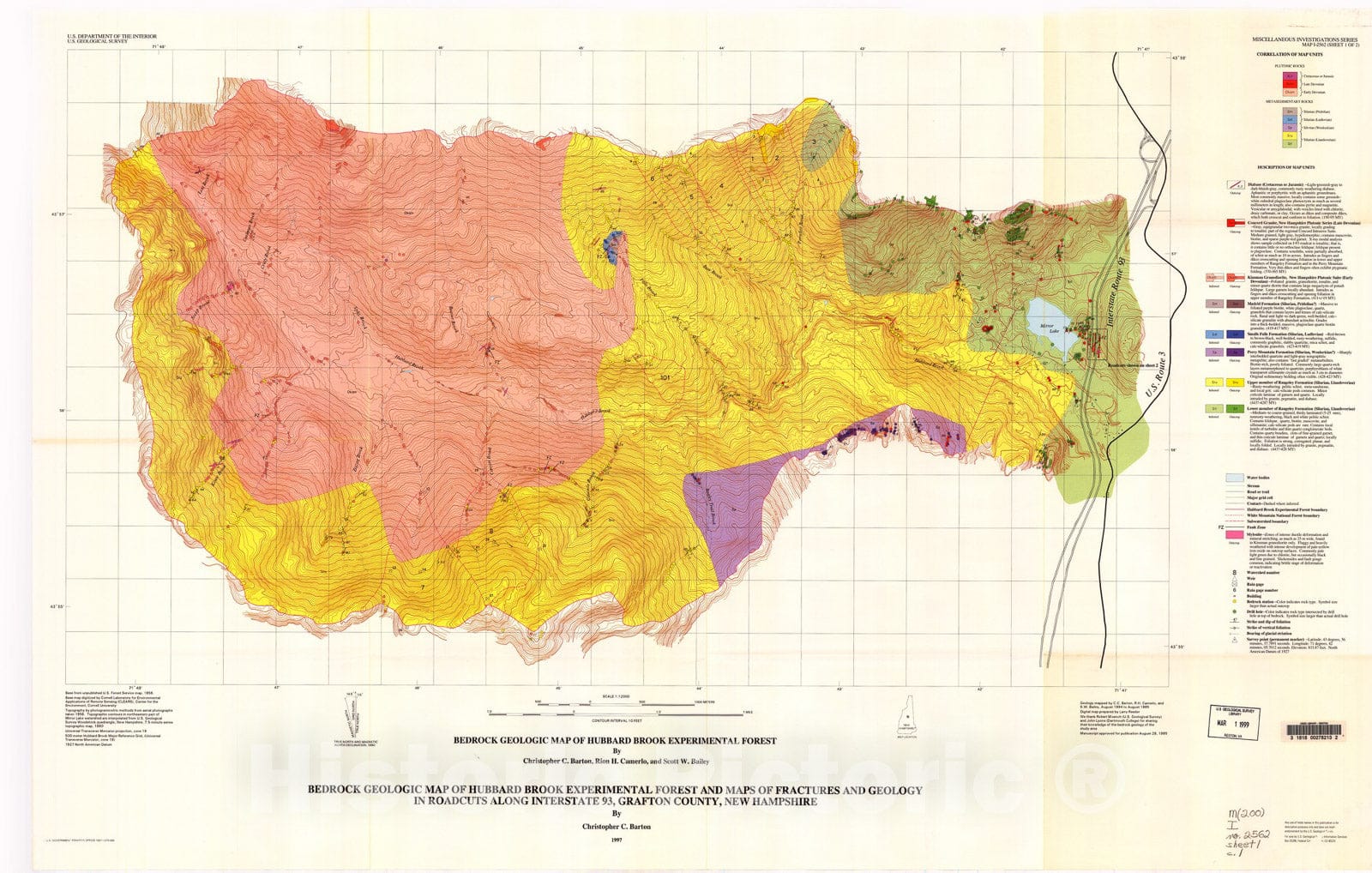 Map : Bedrock geologic map of Hubbard Brook Experimental Forest and maps of fractures and geology in roadcuts along Interstate 93, Graft, 1997 Cartography Wall Art :