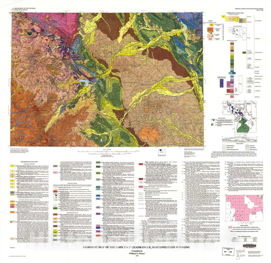 Map : Geologic map of the Cody one degree X two degree quadrangle, northwestern Wyoming, one997 Cartography Wall Art :