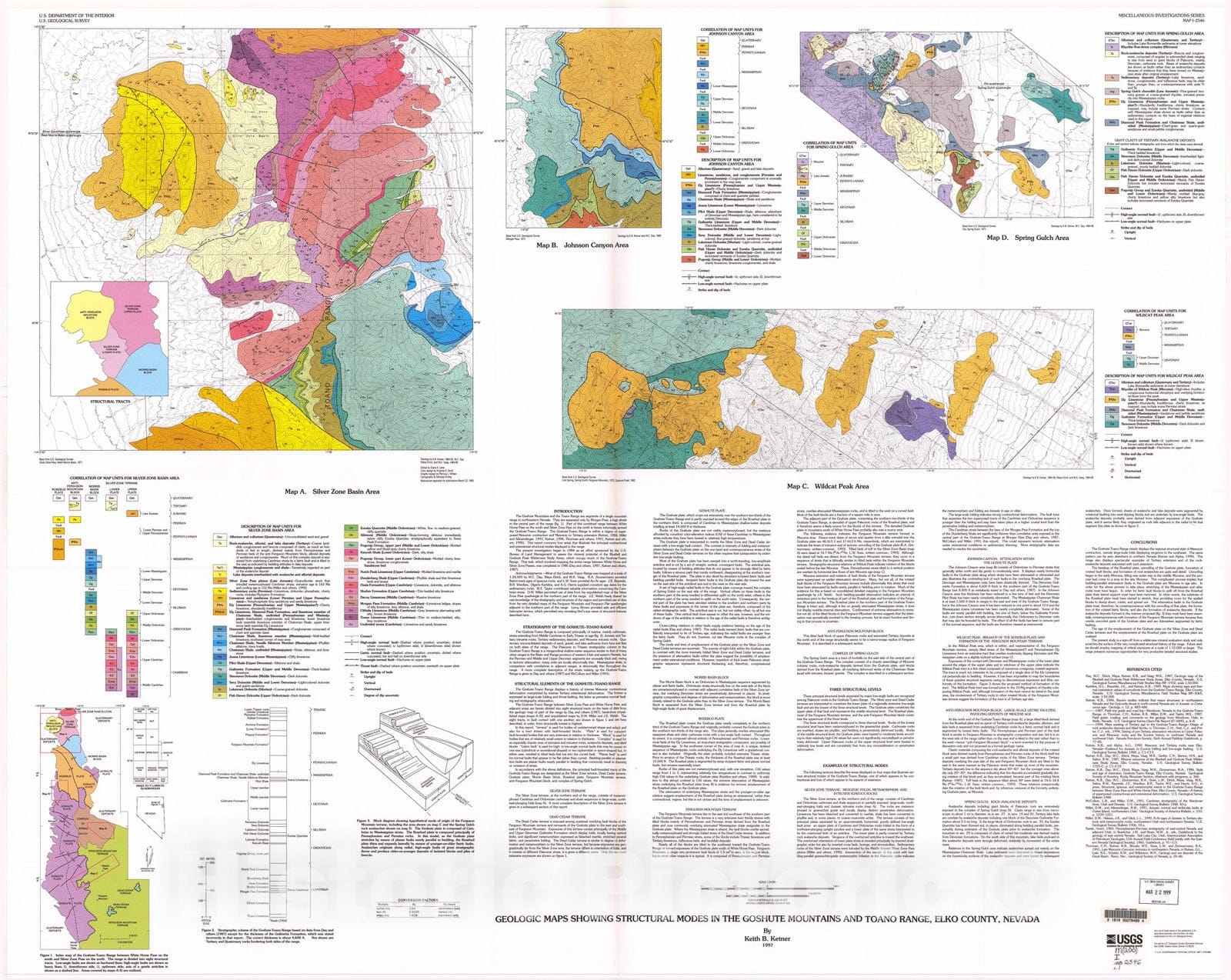 Map : Geologic maps showing structural modes in the Goshute Mountains and Toano Range, Elko County, Nevada, 1997 Cartography Wall Art :