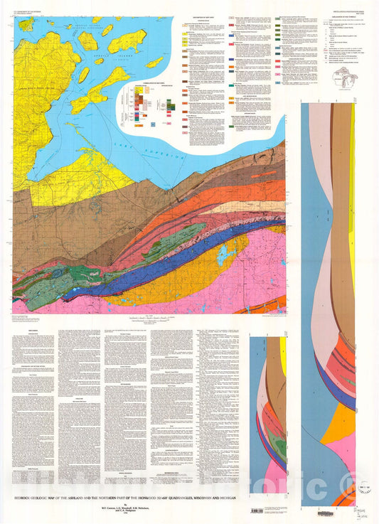 Map : Bedrock geologic map of the Ashland and the northern part of the Ironwood 30' X 60' quadrangles, Wisconsin, and Michigan, 1996 Cartography Wall Art :