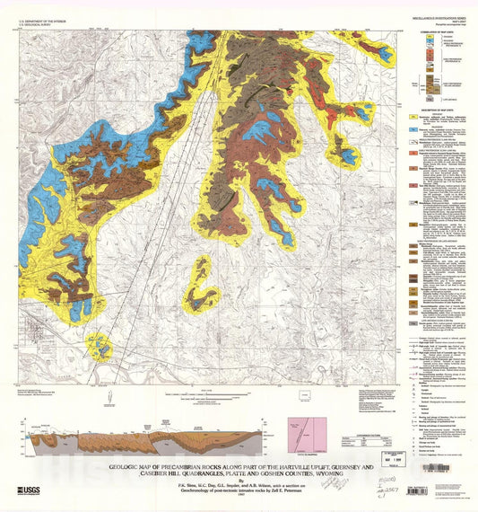 Map : Geologic map of Precambrian rocks along part of the Hartville uplift, Guernsey and Casebier Hill quadrangles, Platte and Goshen Co, 1997 Cartography Wall Art :