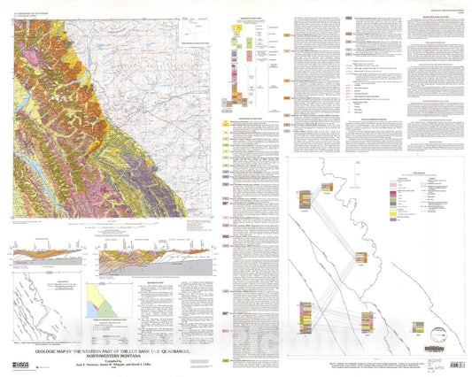 Map : Geologic map of the western part of the Cut Bank one degree X two degree quadrangle, northwestern Montana, one998 Cartography Wall Art :