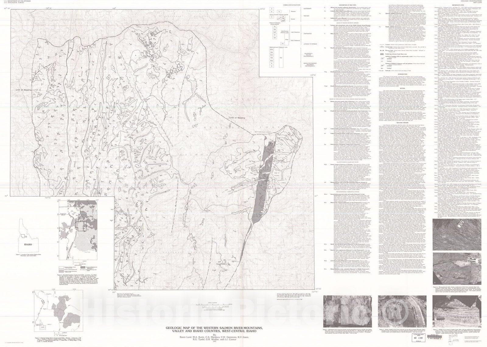 Map : Geologic map of the western Salmon River Mountains, Valley and Idaho Counties, west-central Idaho, 1997 Cartography Wall Art :