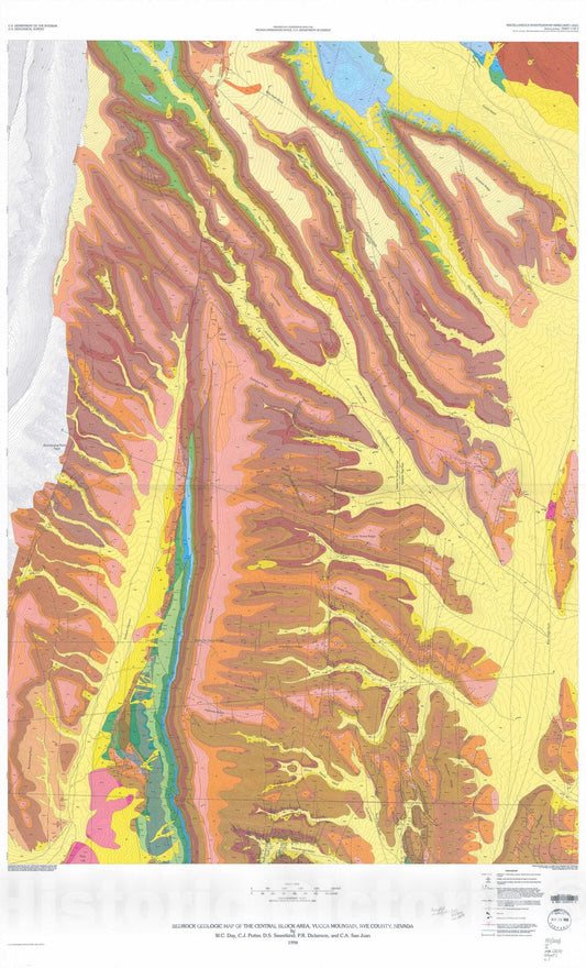 Map : Bedrock geologic map of the central block area, Yucca Mountain, Nye County, Nevada, 1998 Cartography Wall Art :