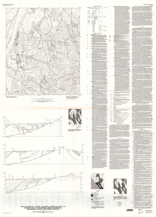 Map : Geologic map of the Jeff Davis Peak quadrangle and the eastern part of the Everson Creek quadrangle, Beaverhead County, southwest Montana, 1997 Cartography Wall Art :