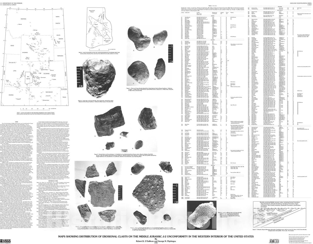 Map : Maps showing distribution of erosional clasts on the Middle Jurassic J-2 unconformity in the western interior of the United States, 1998 Cartography Wall Art :