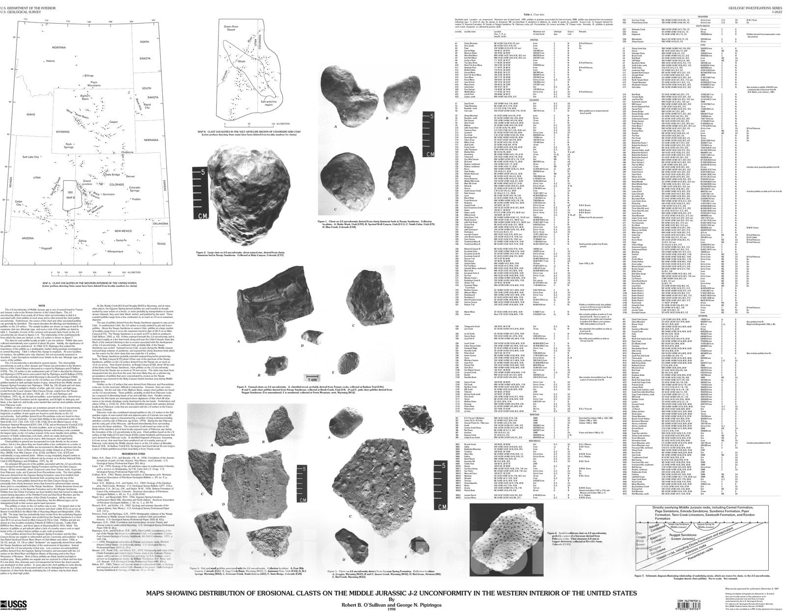Map : Maps showing distribution of erosional clasts on the Middle Jurassic J-2 unconformity in the western interior of the United States, 1998 Cartography Wall Art :