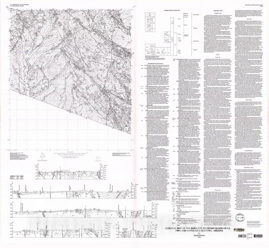 Map : Geologic map of the Bartlett Mountain quadrangle, Pima and Santa Cruz Counties, Arizona, 1998 Cartography Wall Art :
