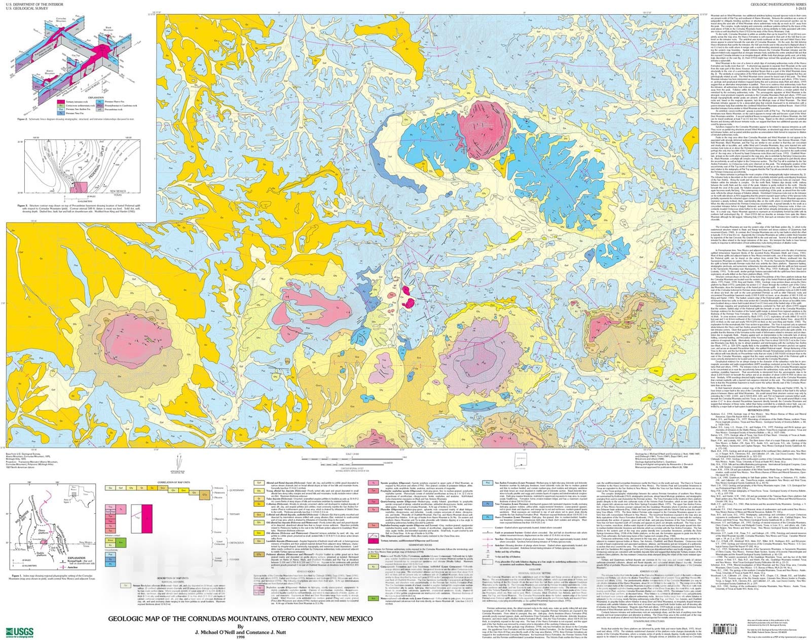 Map : Geologic map of the Cornudas Mountains, Otero County, New Mexico, 1998 Cartography Wall Art :
