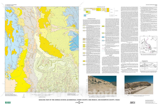 Map : Geologic map of the Cienega School quadrangle, Otero County, New Mexico, and Hudspeth County, Texas, 1998 Cartography Wall Art :