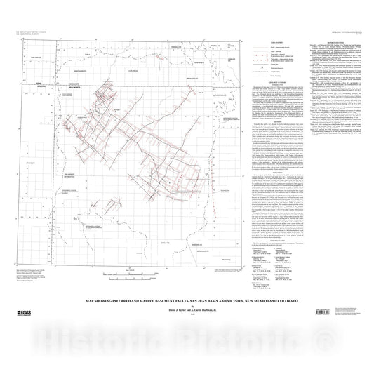 Map : Map showing inferred and mapped basement faults, San Juan Basin and vicinity, New Mexico and Colorado, 1998 Cartography Wall Art :