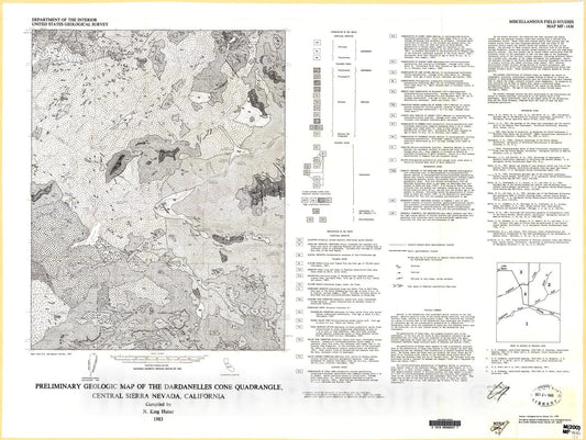 Map : Preliminary geologic map of the Dardanelles Cone quadrangle, central Sierra Nevada, California, 1983 Cartography Wall Art :