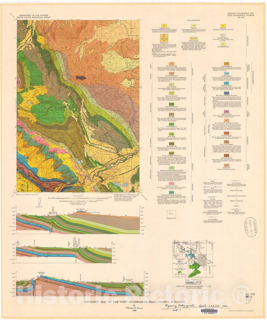 Map : Geologic map of the Cody quadrangle, Park County, Wyoming, 1966 Cartography Wall Art :