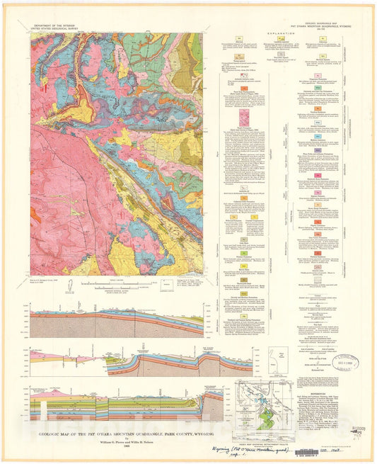 Map : Geologic map of the Pat O'Hara Mountain quadrangle, Park County, Wyoming, 1968 Cartography Wall Art :