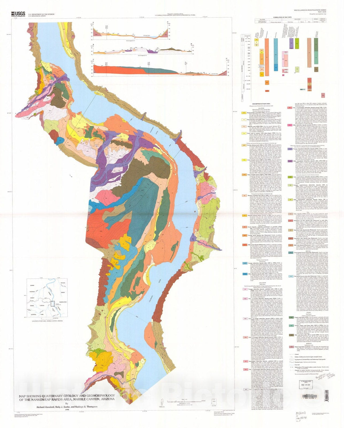 Map : Quaternary geology and geomorphology of the Nankoweap Rapids area, Marble Canyon, Arizona, 1998 Cartography Wall Art :