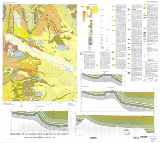 Map : Geologic map of the Hygiene quadrangle, Boulder County, Colorado, 1998 Cartography Wall Art :