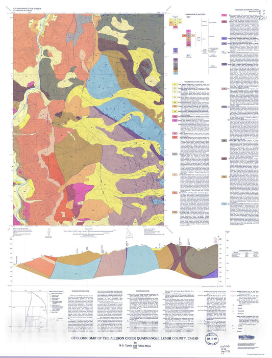 Map : Geologic map of the Allison Creek quadrangle, Lemhi County, Idaho, 1996 Cartography Wall Art :