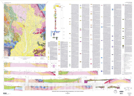 Map : Geologic map of the Belmont West quadrangle, Nye County, Nevada, 1998 Cartography Wall Art :