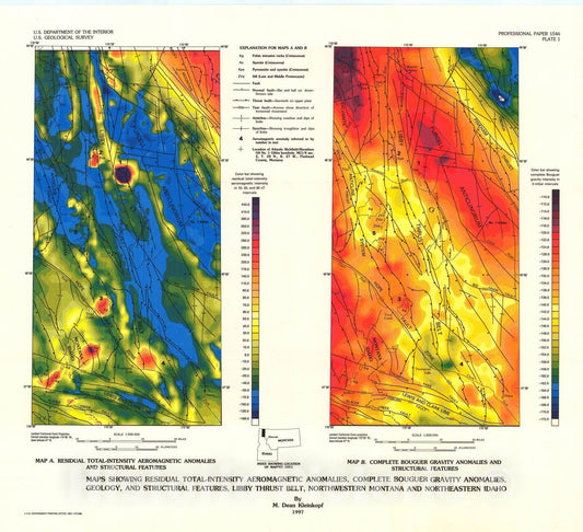 Map : Geophysical interpretations of the Libby thrust belt, northwestern Montana, 1997 Cartography Wall Art :