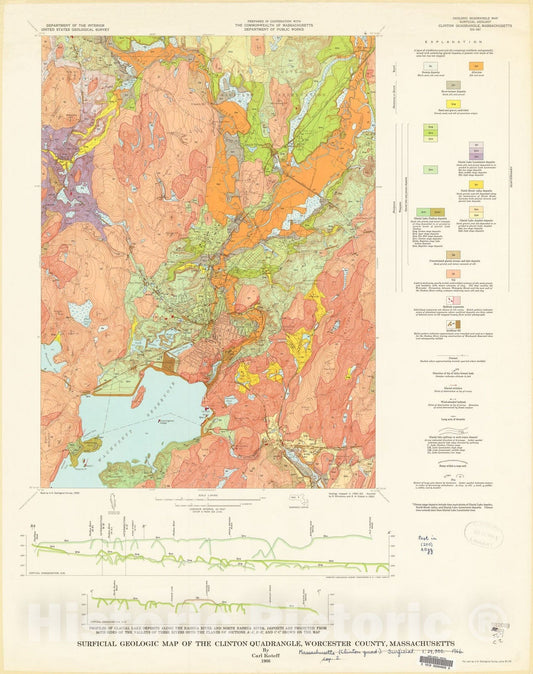 Map : Surficial geologic map of the Clinton quadrangle, Worcester County, Massachusetts, 1966 Cartography Wall Art :